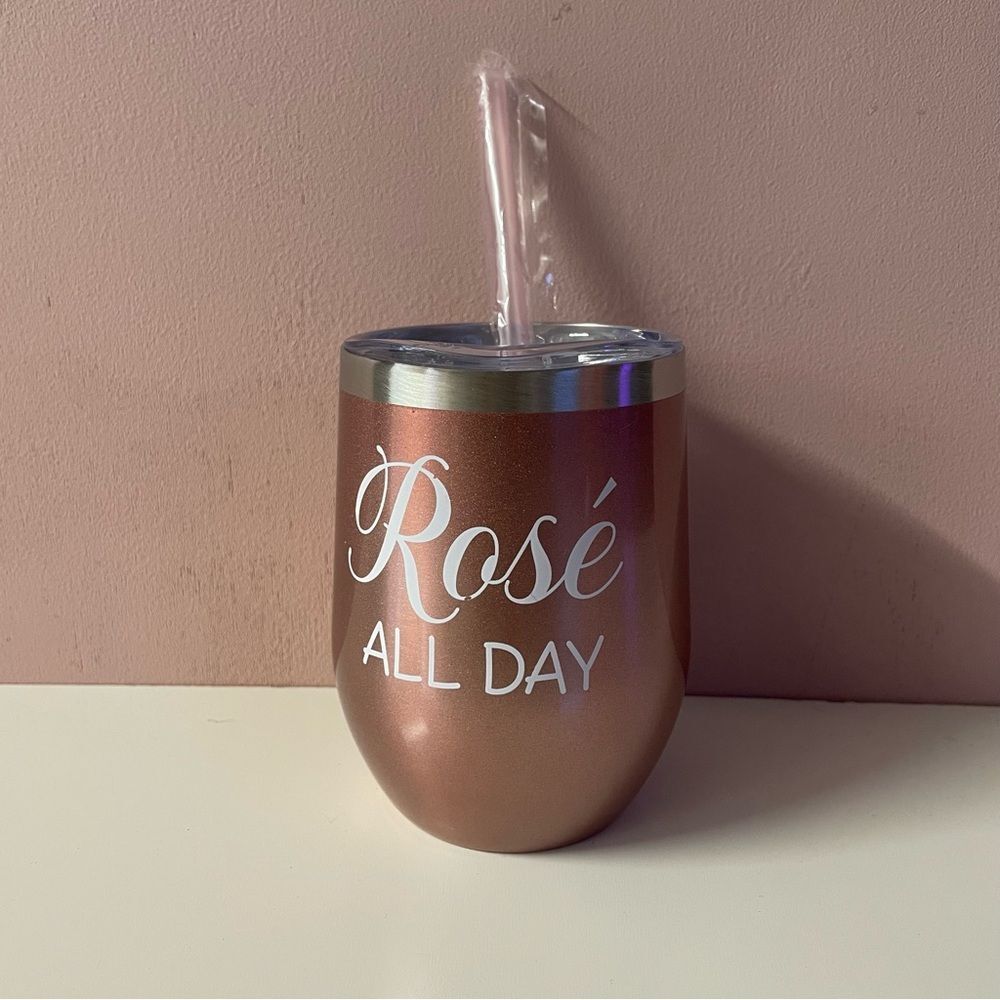 NWOT Pink & Silver Trimmed “Rosé All Day” Tumbler